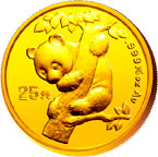 China Gold Panda Gedenkausgabe / Besonderausgabe: 15 Jahre Goldbarrenmünzen-Panda 1996, 25 Yuan (1/4 oz)